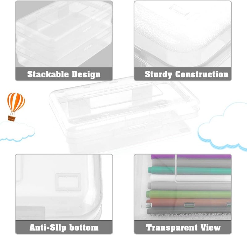 BOEIAC Pencil Box, Large Capacity Pencil Case,1 Pack Plastic Pencil Case Boxes, Clear Crayon Box with Snap-tight Lid Stackable Design, Hard Pencil Case,Supply Boxes for Office Supplies, White - Image 4